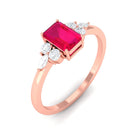 Octagon Cut Ruby Solitaire Ring with Diamond Trio Ruby - ( AAA ) - Quality - Rosec Jewels