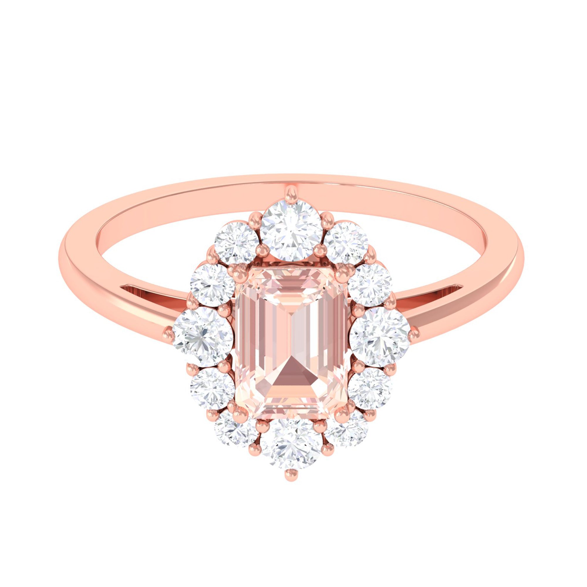 Classic Morganite Halo Engagement Ring with Diamond Morganite - ( AAA ) - Quality - Rosec Jewels