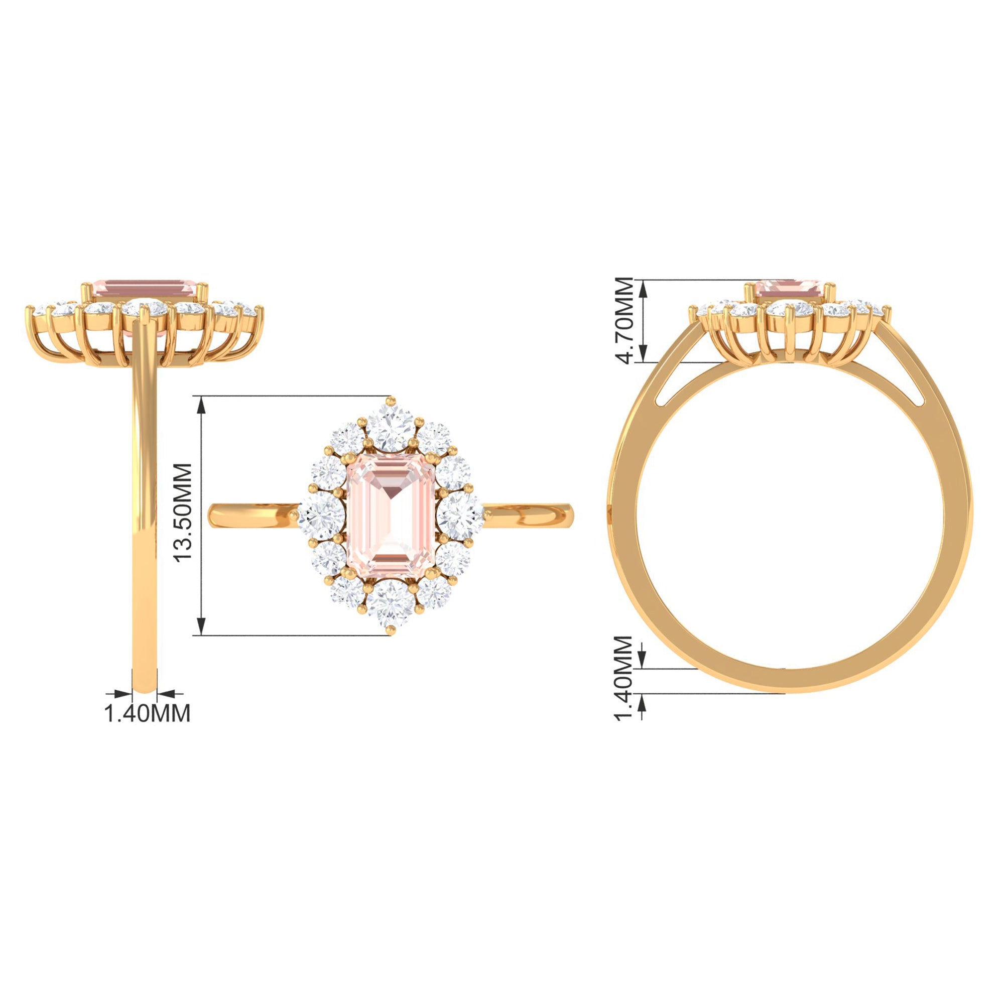 Classic Morganite Halo Engagement Ring with Diamond Morganite - ( AAA ) - Quality - Rosec Jewels