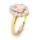 Classic Morganite Halo Engagement Ring with Diamond Morganite - ( AAA ) - Quality - Rosec Jewels