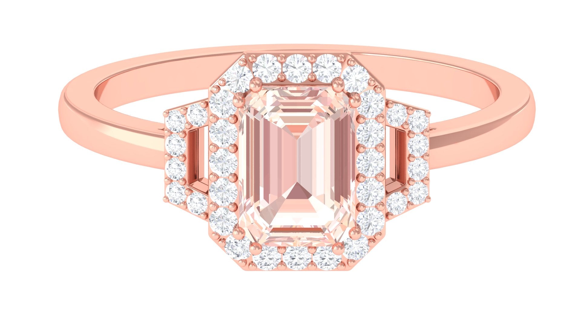 2.25 CT Emerald Cut Morganite Cocktail Engagement Ring with Diamond Morganite - ( AAA ) - Quality - Rosec Jewels