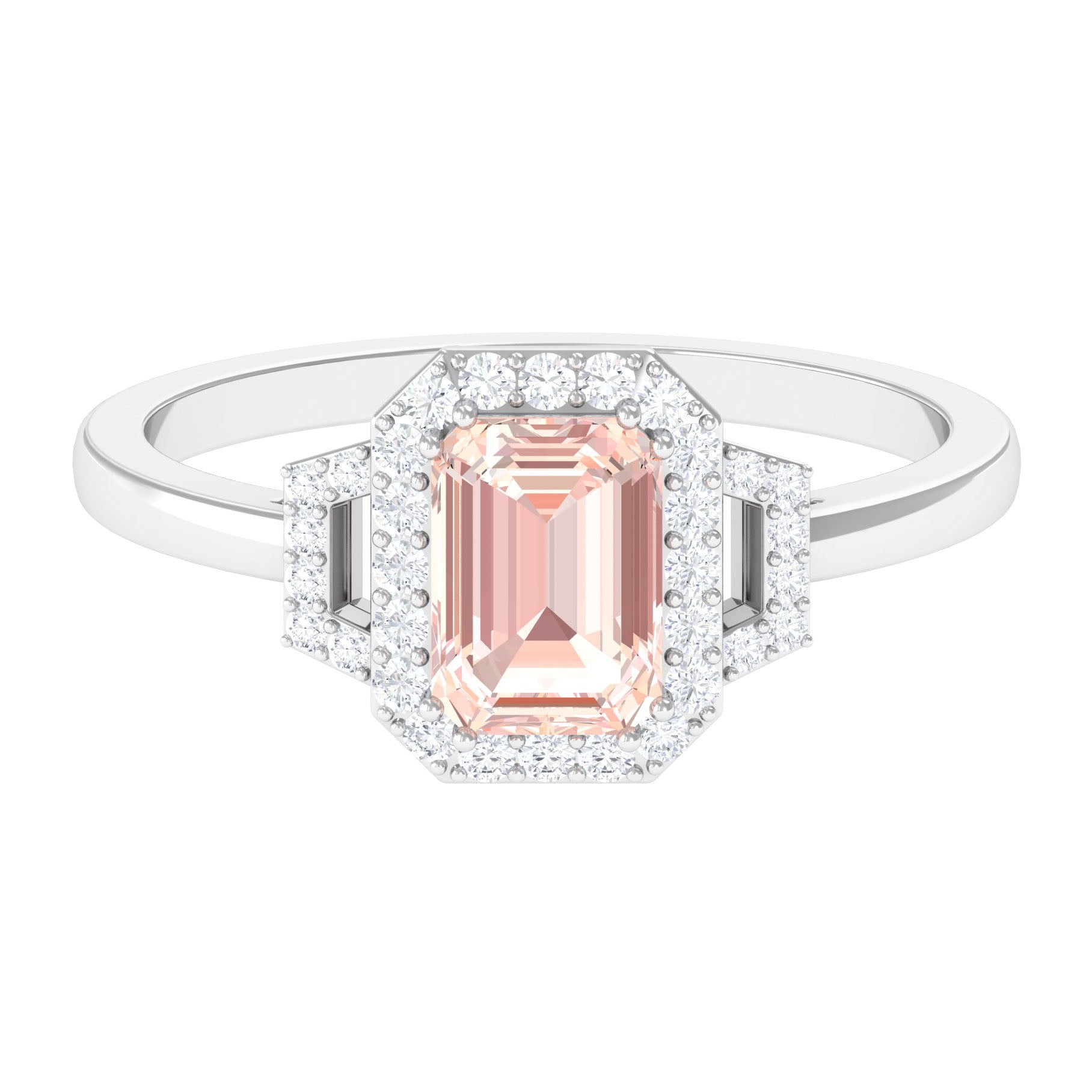 2.25 CT Emerald Cut Morganite Cocktail Engagement Ring with Diamond Morganite - ( AAA ) - Quality - Rosec Jewels