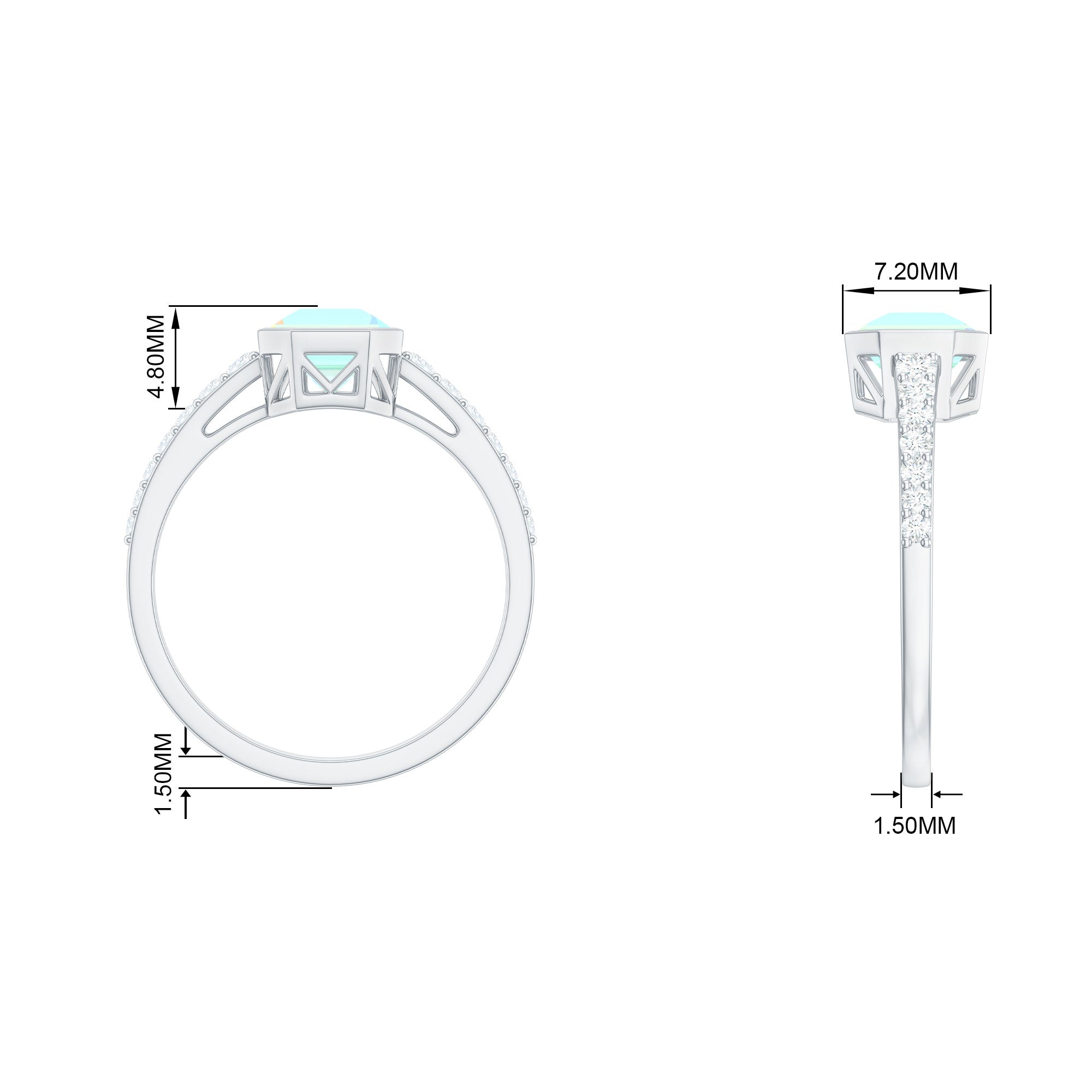 Asscher Ethiopian Opal Solitaire Ring with Diamond Side Stones Ethiopian Opal - ( AAA ) - Quality - Rosec Jewels