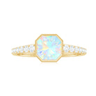 Asscher Ethiopian Opal Solitaire Ring with Diamond Side Stones Ethiopian Opal - ( AAA ) - Quality - Rosec Jewels