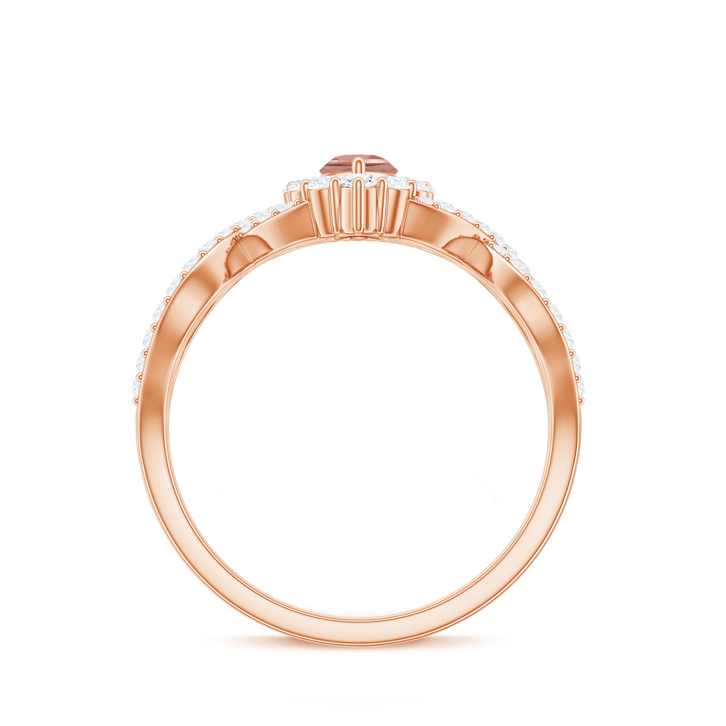 Marquise Morganite Crossover Engagement Ring with Diamond Morganite - ( AAA ) - Quality - Rosec Jewels