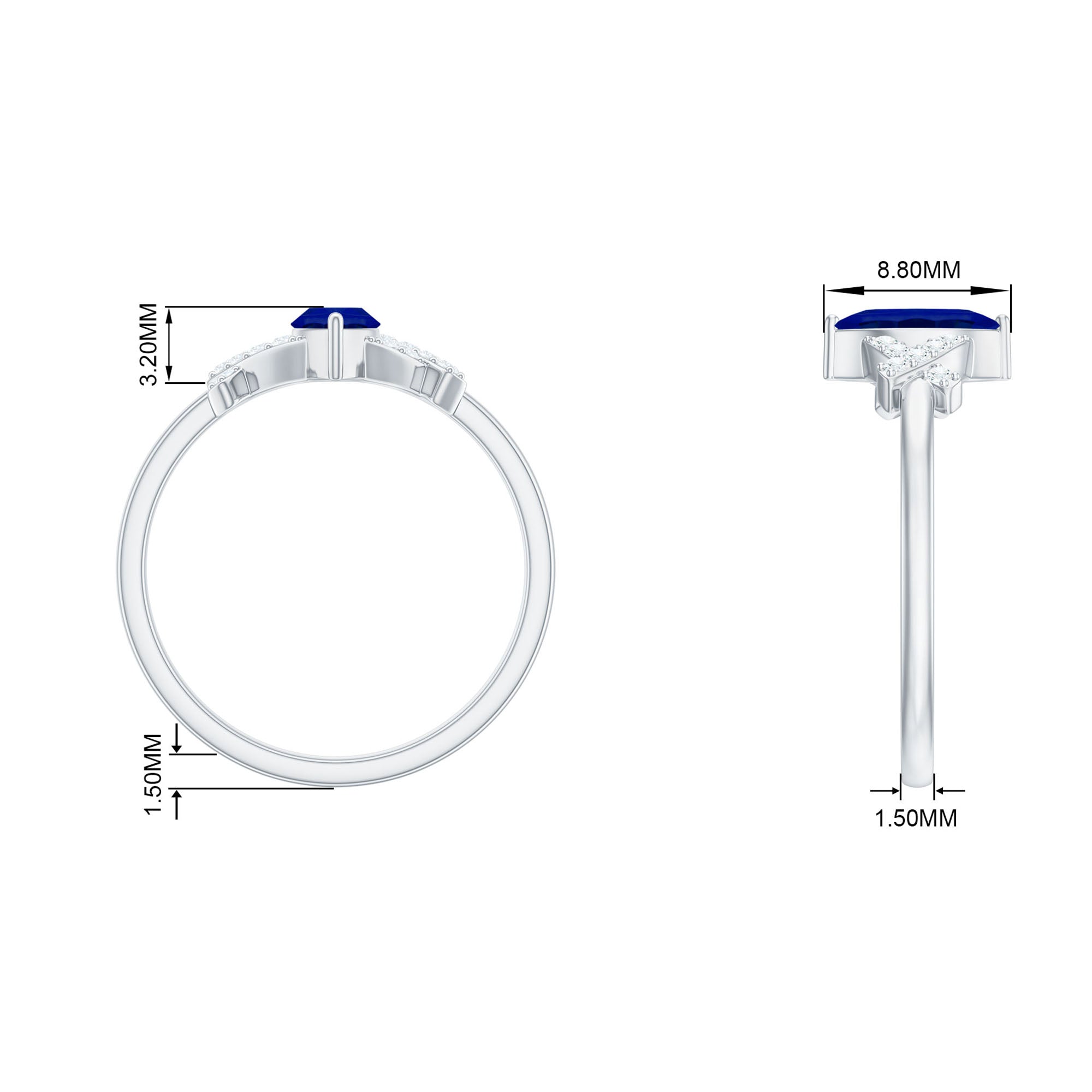 Created Blue Sapphire Minimal Engagement Ring With Diamond Lab Created Blue Sapphire - ( AAAA ) - Quality - Rosec Jewels