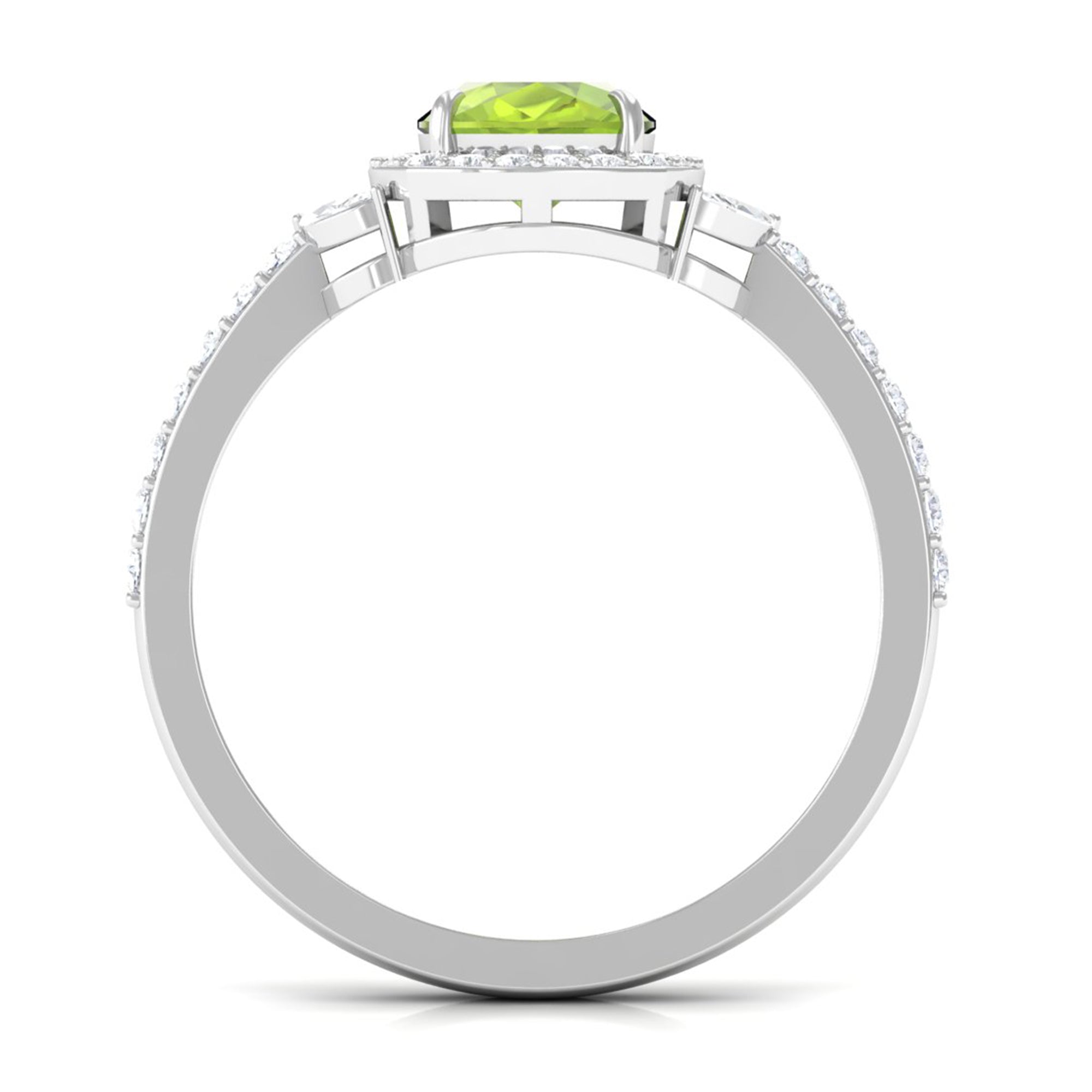 Natural Peridot Halo Engagement Ring with Diamond Peridot - ( AAA ) - Quality - Rosec Jewels