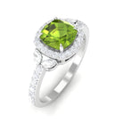 Natural Peridot Halo Engagement Ring with Diamond Peridot - ( AAA ) - Quality - Rosec Jewels