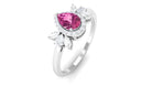 Pink Tourmaline Engagement Ring with Diamond Halo Pink Tourmaline - ( AAA ) - Quality - Rosec Jewels