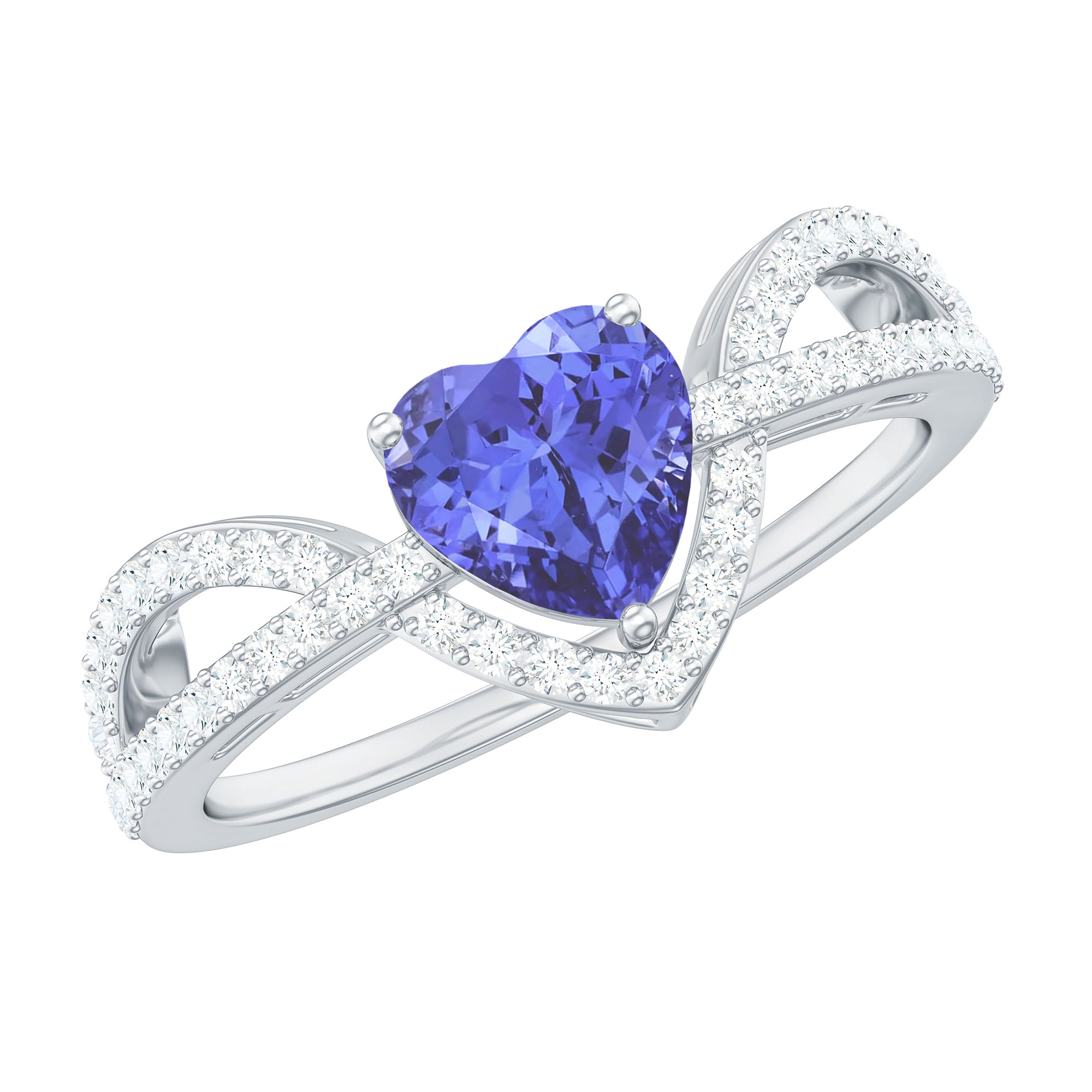 1.50 CT Designer Heart Solitaire Tanzanite and Diamond Ring Tanzanite - ( AAA ) - Quality - Rosec Jewels