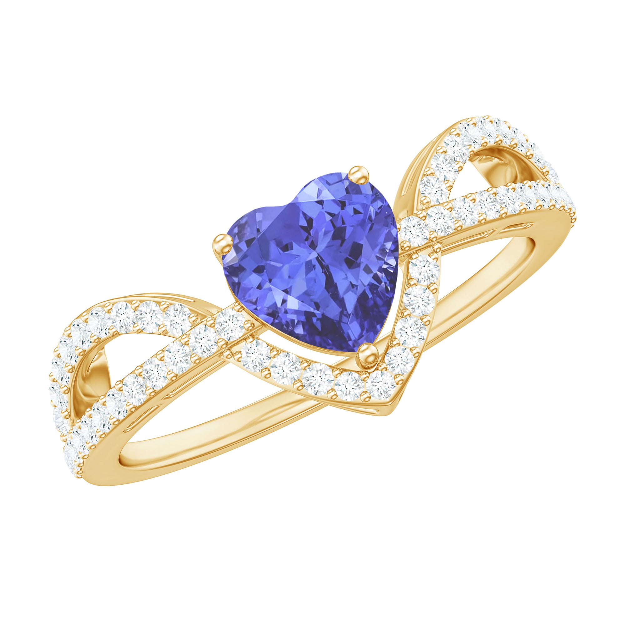 1.50 CT Designer Heart Solitaire Tanzanite and Diamond Ring Tanzanite - ( AAA ) - Quality - Rosec Jewels