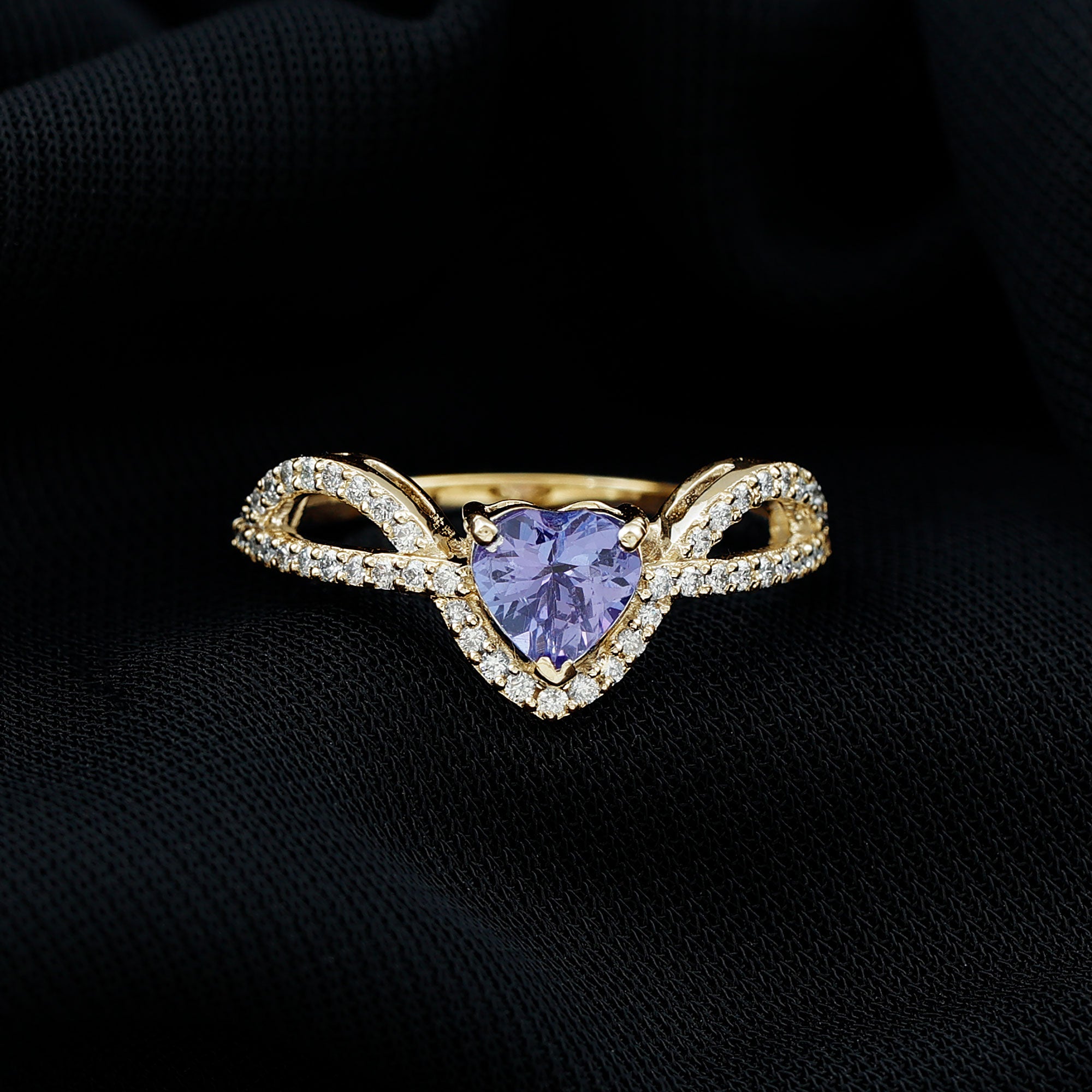 1.50 CT Designer Heart Solitaire Tanzanite and Diamond Ring Tanzanite - ( AAA ) - Quality - Rosec Jewels