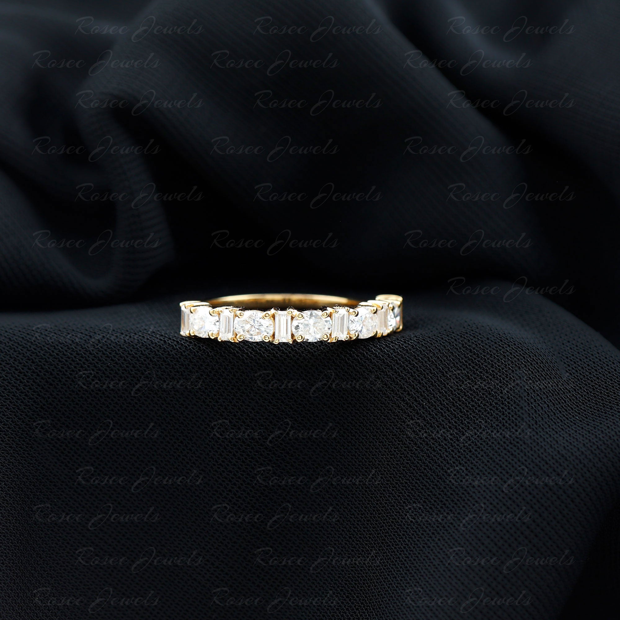 Oval and Baguette Cut Zircon Wedding Half Eternity Ring Zircon - ( AAAA ) - Quality - Rosec Jewels