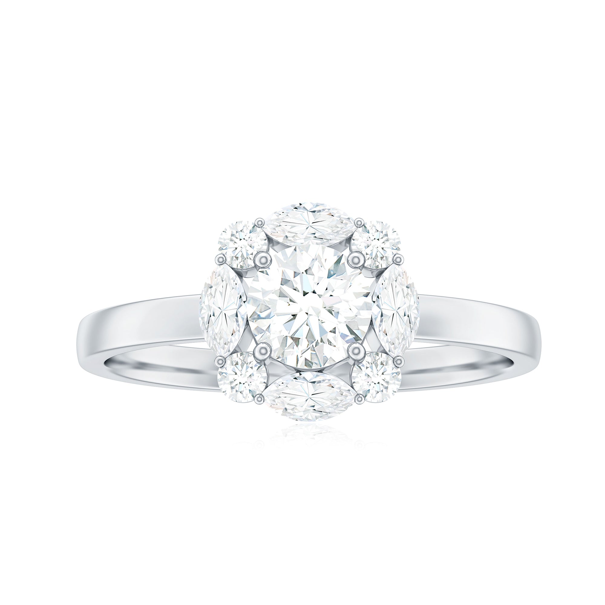 1 CT Round and Marquise Moissanite Minimal Engagement Ring in Prong Setting Moissanite - ( D-VS1 ) - Color and Clarity - Rosec Jewels