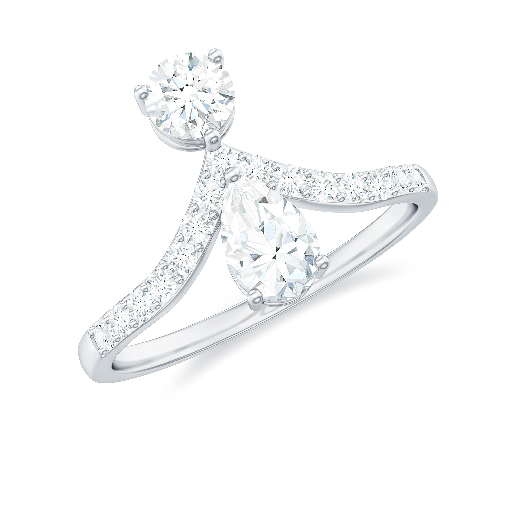 1.25 CT Pear and Round Cut Moissanite Toi et Moi Engagement Ring Moissanite - ( D-VS1 ) - Color and Clarity - Rosec Jewels