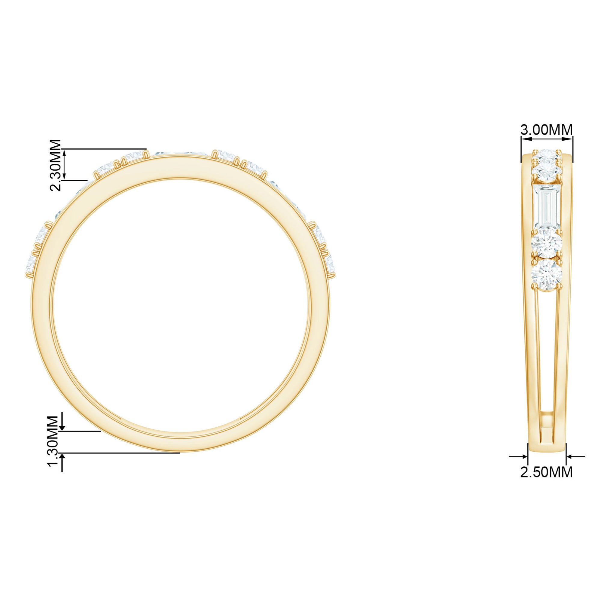 1 CT Minimal Simulated Diamond Half Eternity Band Ring in Gold Zircon - ( AAAA ) - Quality - Rosec Jewels