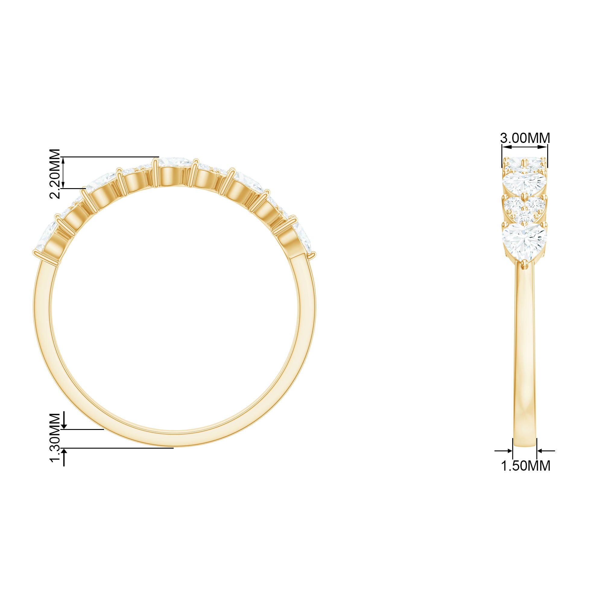 Simulated Diamond Heart Shape Half Eternity Ring Zircon - ( AAAA ) - Quality - Rosec Jewels