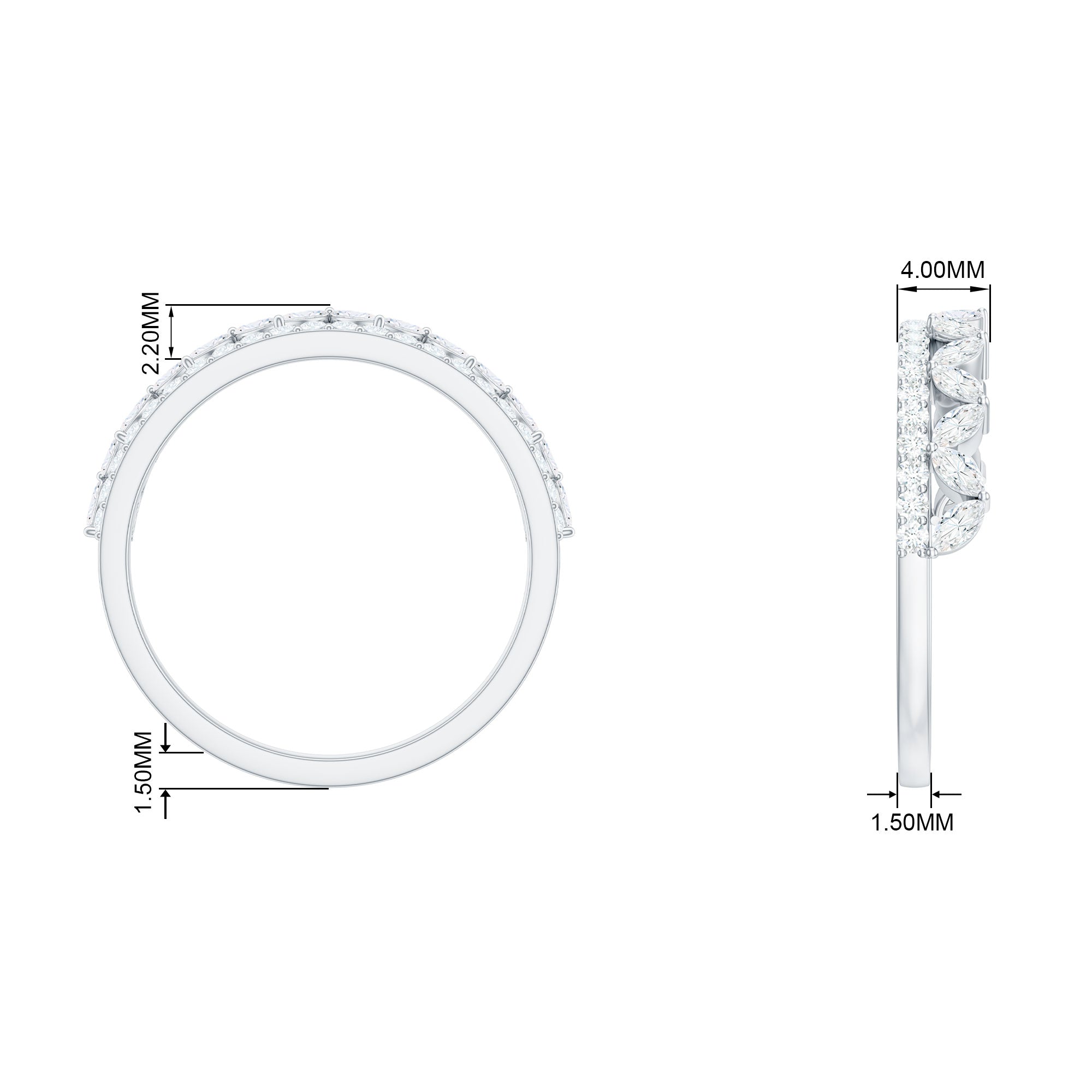 Marquise and Round Cut Zircon Half Eternity Stackable Ring Zircon - ( AAAA ) - Quality - Rosec Jewels