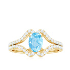 Oval Aquamarine Split Shank Engagement Ring with Diamond Aquamarine - ( AAA ) - Quality - Rosec Jewels