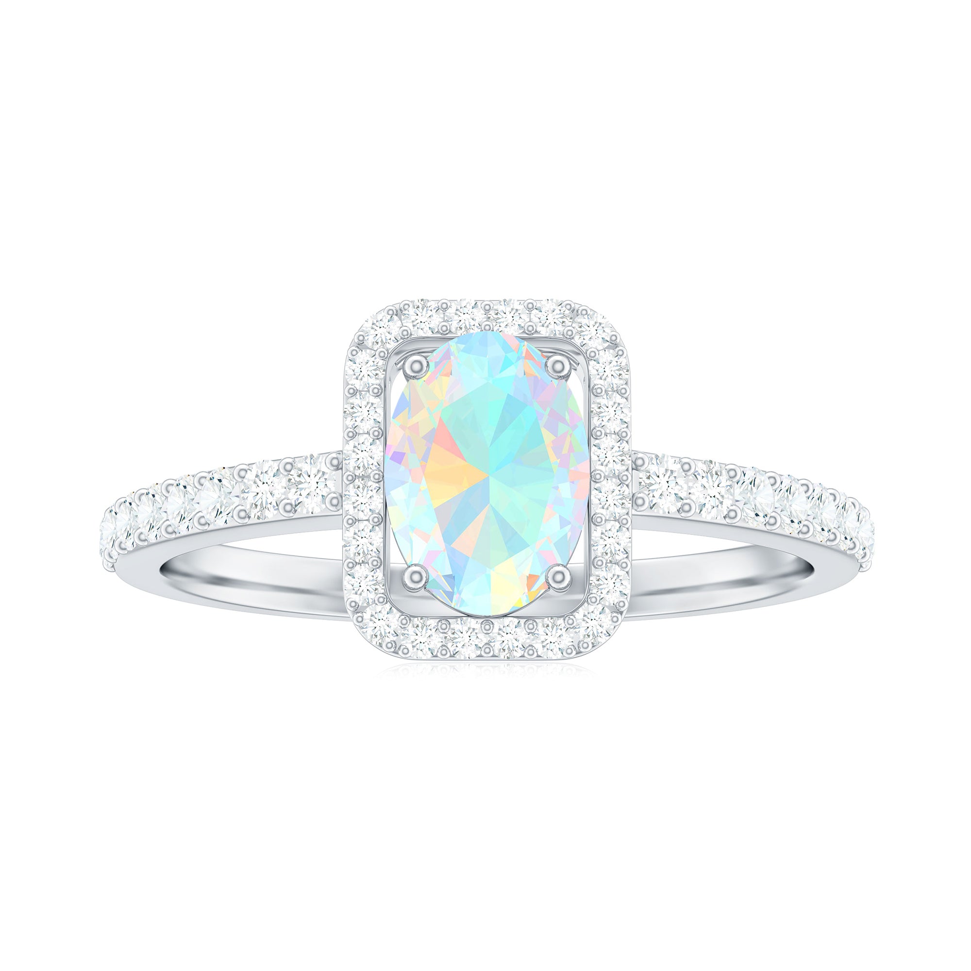 1.50 CT Oval Cut Ethiopian Opal Ring with Diamond Halo Ethiopian Opal - ( AAA ) - Quality - Rosec Jewels