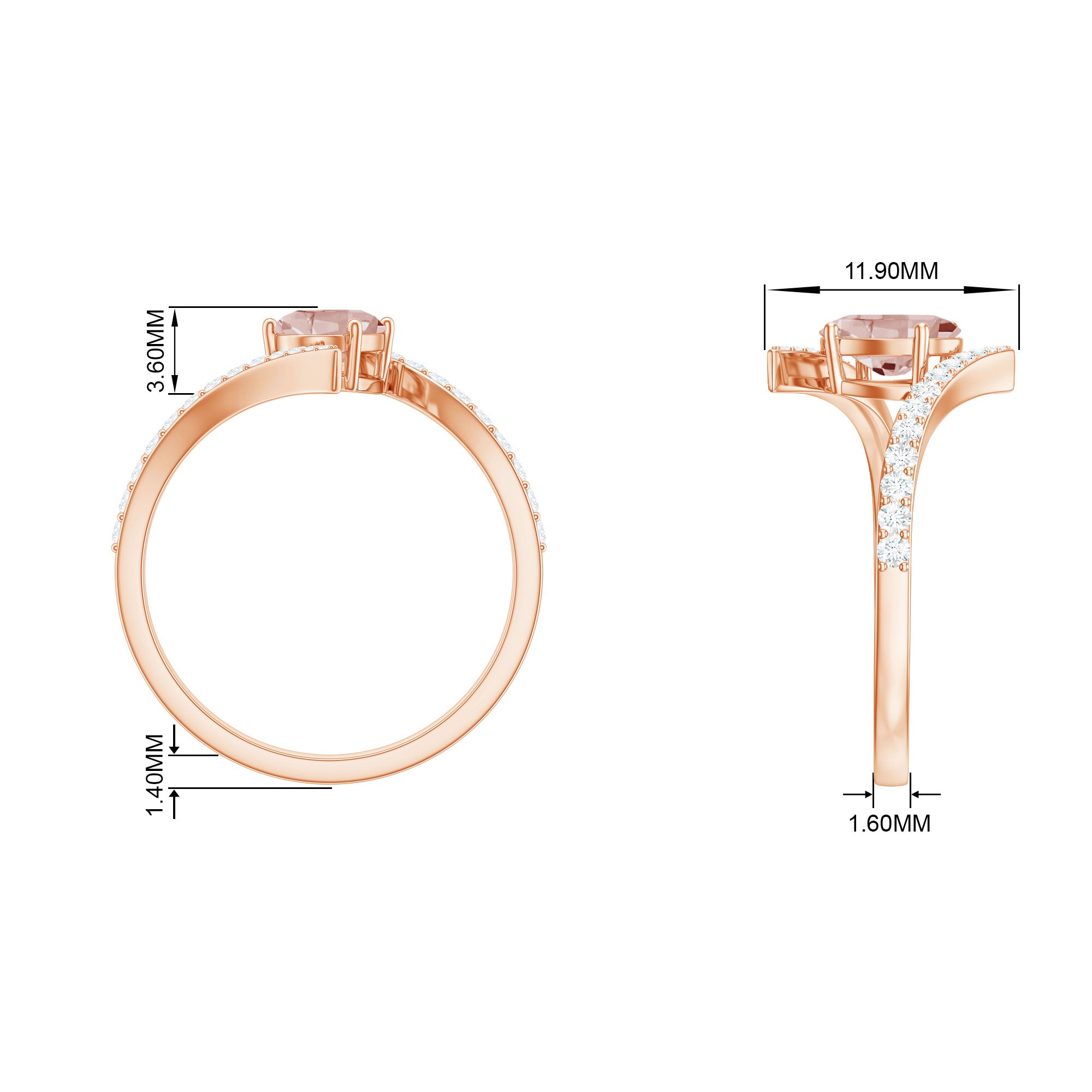 Oval Morganite Solitaire Bypass Ring with Diamond Morganite - ( AAA ) - Quality - Rosec Jewels