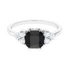 Asscher Cut Created Black Diamond Solitaire Engagement Ring with Diamond Trio Lab Created Black Diamond - ( AAAA ) - Quality - Rosec Jewels