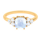 Asscher Cut Moonstone Solitaire Engagement Ring with Diamond Trio Moonstone - ( AAA ) - Quality - Rosec Jewels