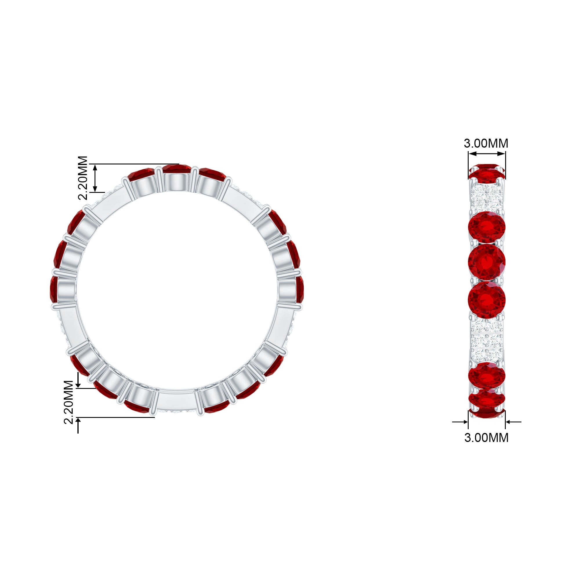 2.50 CT Created Ruby Designer Full Eternity Ring with Diamond Lab Created Ruby - ( AAAA ) - Quality - Rosec Jewels