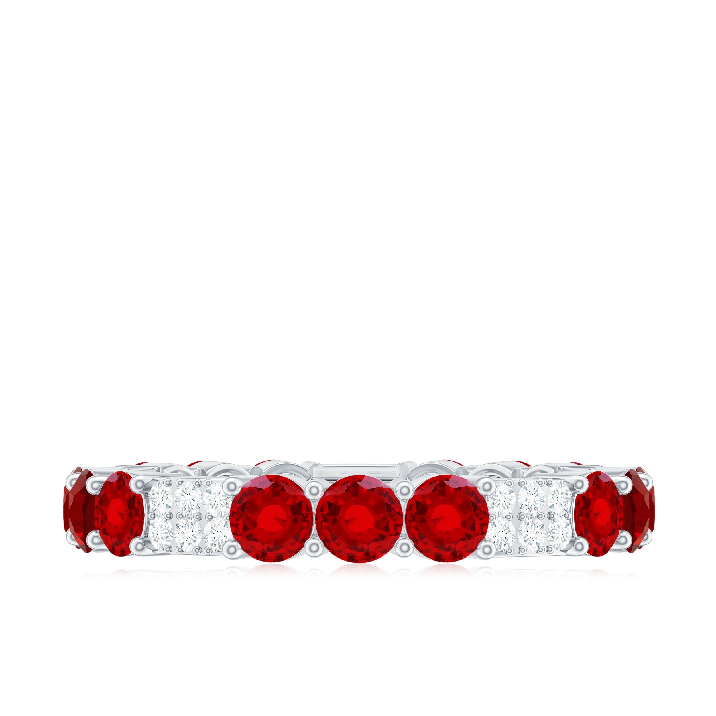 2.50 CT Created Ruby Designer Full Eternity Ring with Diamond Lab Created Ruby - ( AAAA ) - Quality - Rosec Jewels