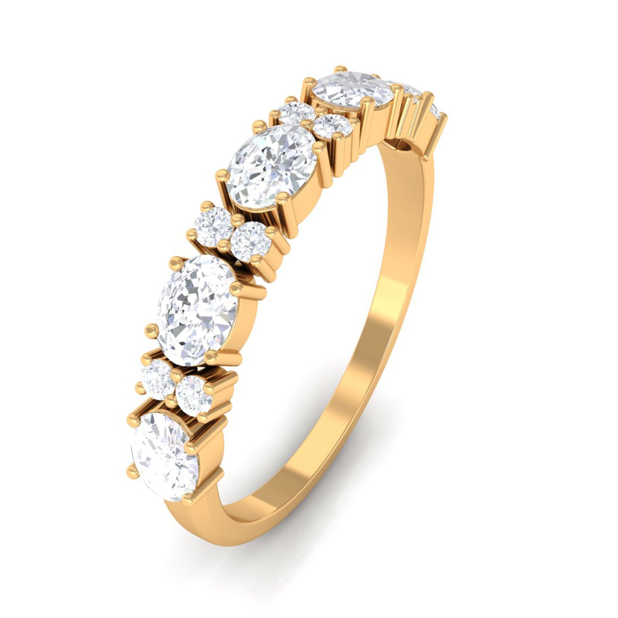 Oval and Round Zircon East West Half Eternity Ring in Gold Zircon - ( AAAA ) - Quality - Rosec Jewels