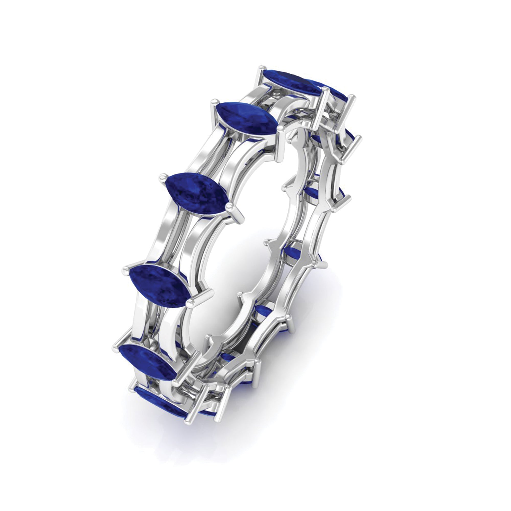Marquise Cut Created Blue Sapphire Modern Band Ring in Gold Lab Created Blue Sapphire - ( AAAA ) - Quality - Rosec Jewels