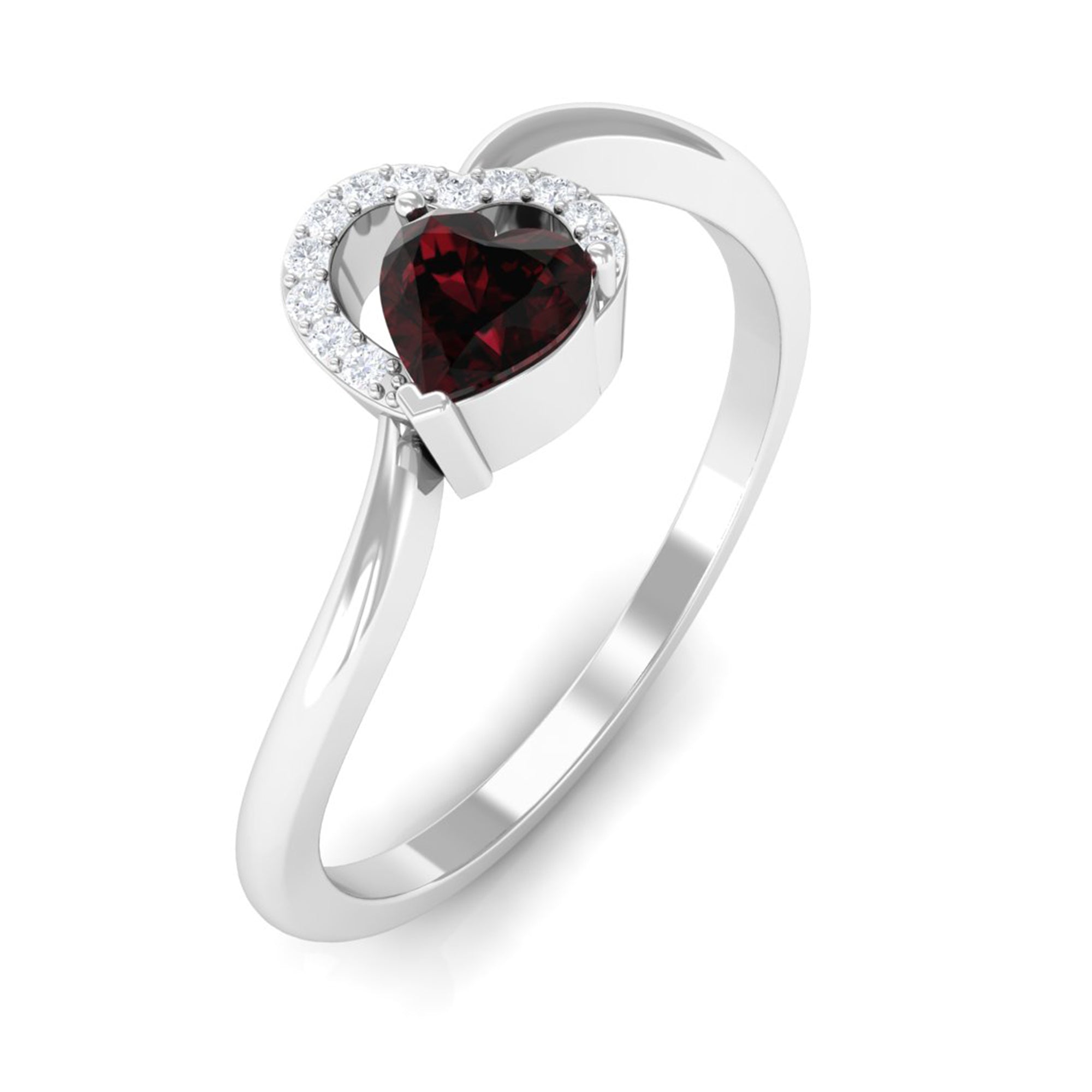 Heart Shape Garnet and Diamond Twisted Promise Ring Garnet - ( AAA ) - Quality - Rosec Jewels