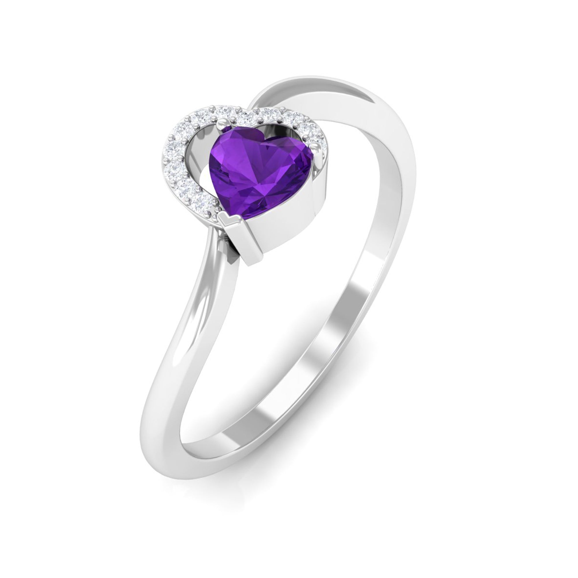 Heart Shape Amethyst and Diamond Twisted Promise Ring Amethyst - ( AAA ) - Quality - Rosec Jewels