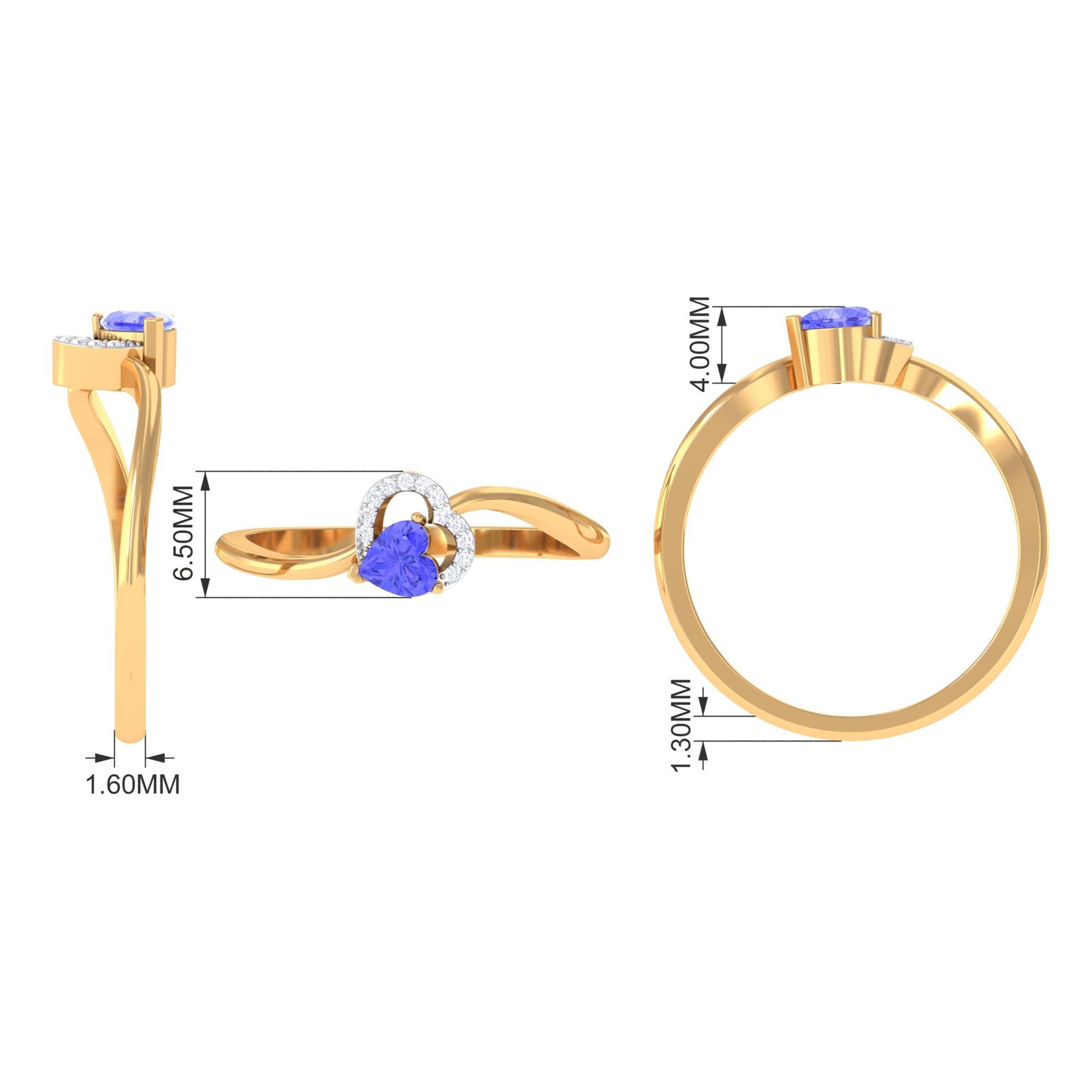 Heart Shape Tanzanite and Diamond Twisted Promise Ring Tanzanite - ( AAA ) - Quality - Rosec Jewels