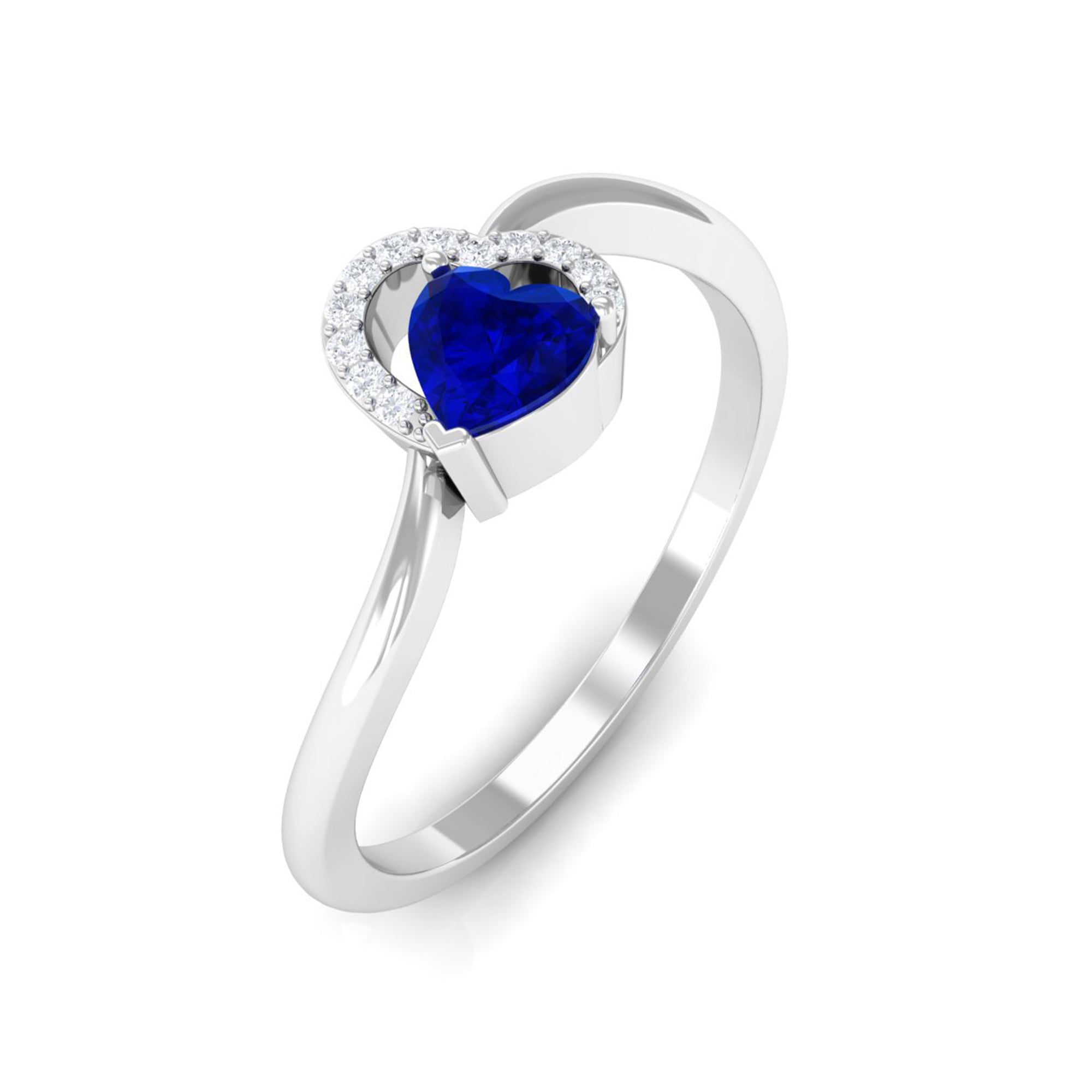 Heart Shape Created Blue Sapphire and Diamond Twisted Promise Ring Lab Created Blue Sapphire - ( AAAA ) - Quality - Rosec Jewels