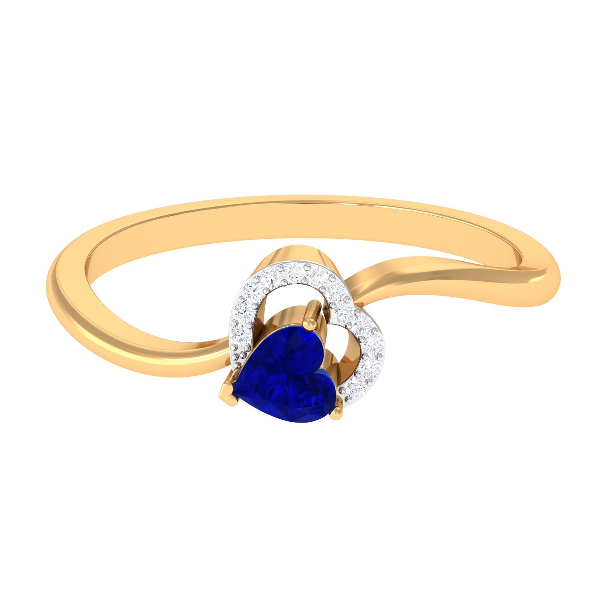 Heart Shape Created Blue Sapphire and Diamond Twisted Promise Ring Lab Created Blue Sapphire - ( AAAA ) - Quality - Rosec Jewels