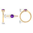 Real Amethyst Solitaire Ring with Diamond Side Stones Amethyst - ( AAA ) - Quality - Rosec Jewels