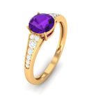 Real Amethyst Solitaire Ring with Diamond Side Stones Amethyst - ( AAA ) - Quality - Rosec Jewels