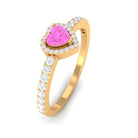 Heart Shape Pink Sapphire Engagement Ring with Diamond Halo Pink Sapphire - ( AAA ) - Quality - Rosec Jewels