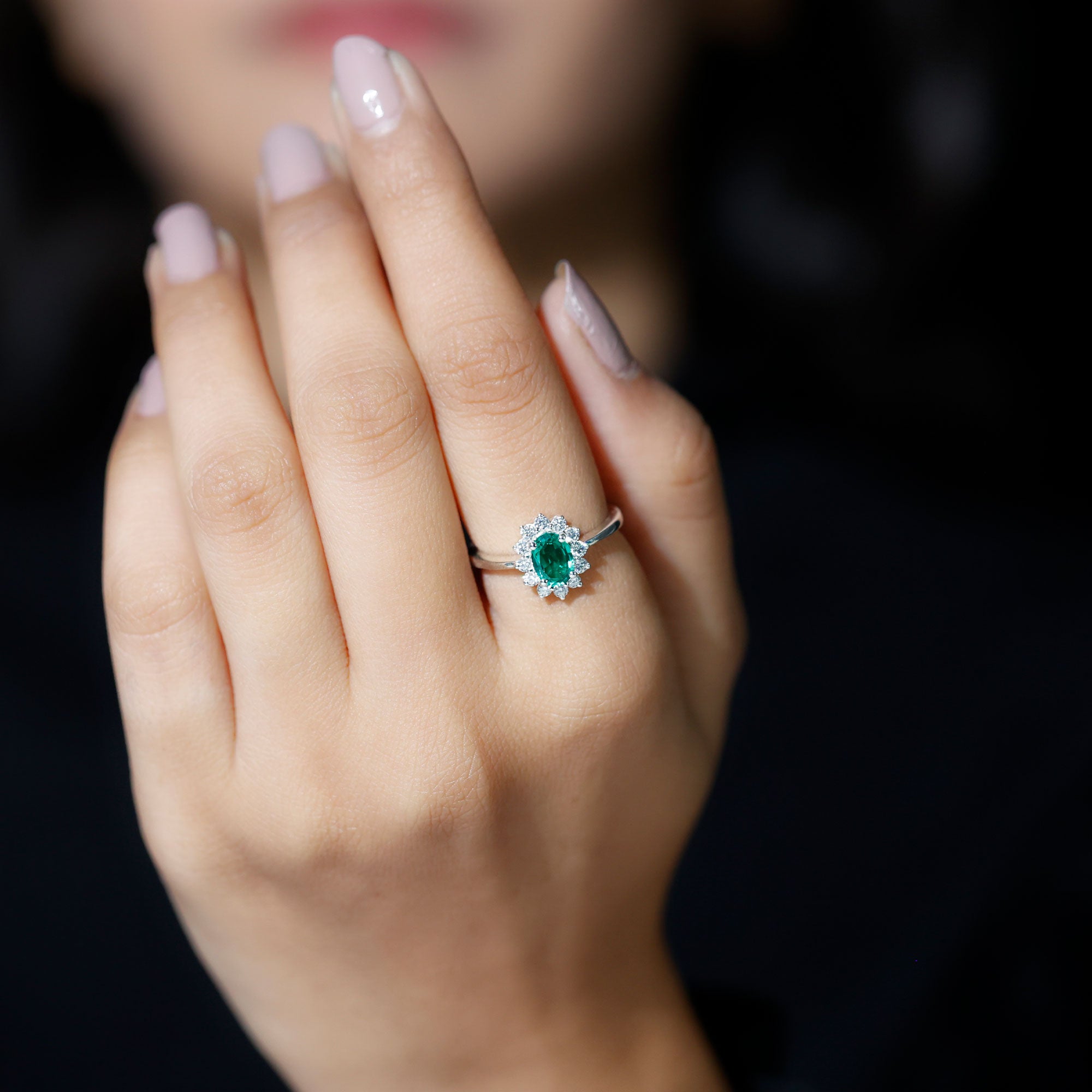 Princess Diana Inspired Created Emerald and Diamond Ring Lab Created Emerald - ( AAAA ) - Quality - Rosec Jewels