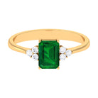 Octagon Created Emerald Solitaire Engagement Ring with Diamond Trio Lab Created Emerald - ( AAAA ) - Quality - Rosec Jewels