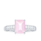 Octagon Cut Rose Quartz Solitaire Engagement Ring with Diamond Side Stones Rose Quartz - ( AAA ) - Quality - Rosec Jewels