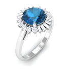 Claw Set London Blue Topaz Cocktail Ring with Diamond Halo London Blue Topaz - ( AAA ) - Quality - Rosec Jewels