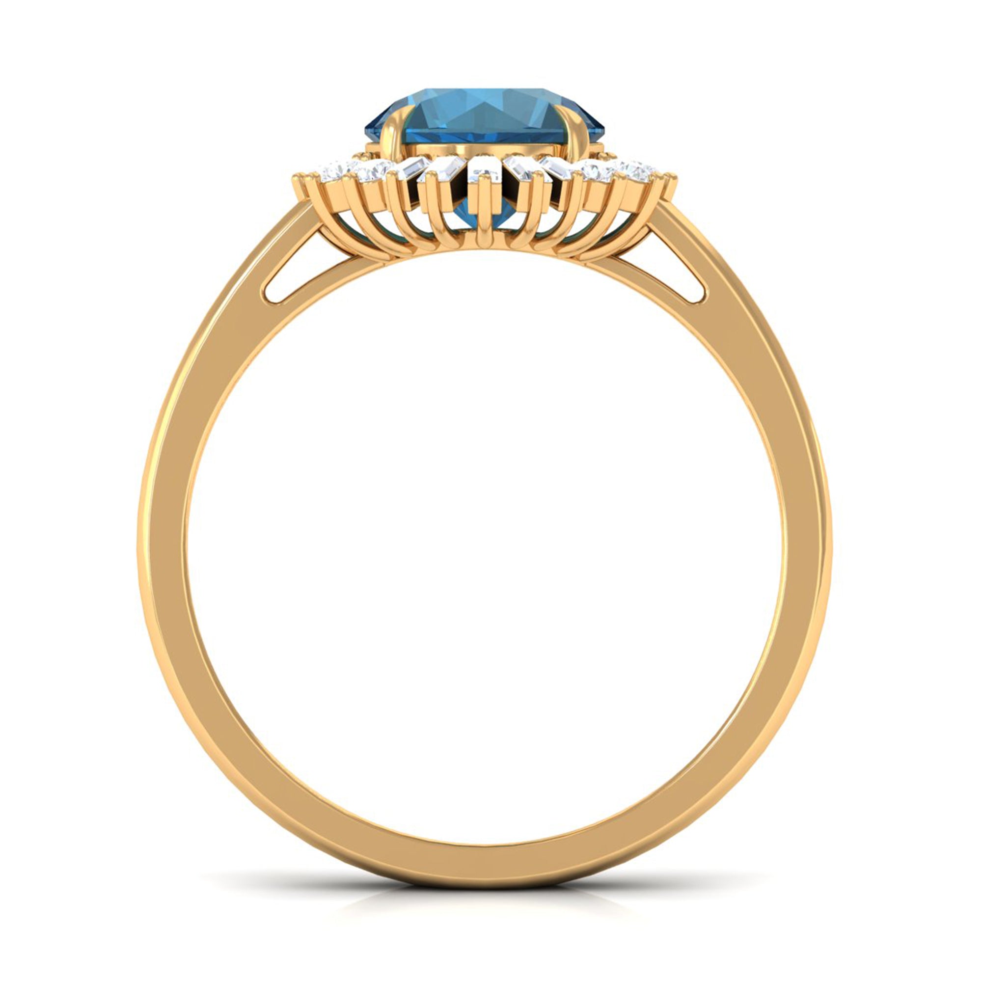 Claw Set London Blue Topaz Cocktail Ring with Diamond Halo London Blue Topaz - ( AAA ) - Quality - Rosec Jewels