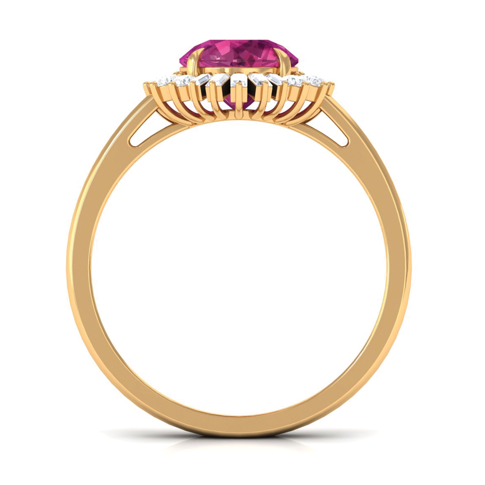 Claw Set Pink Tourmaline Cocktail Ring with Moissanite Halo in Gold Pink Tourmaline - ( AAA ) - Quality - Rosec Jewels