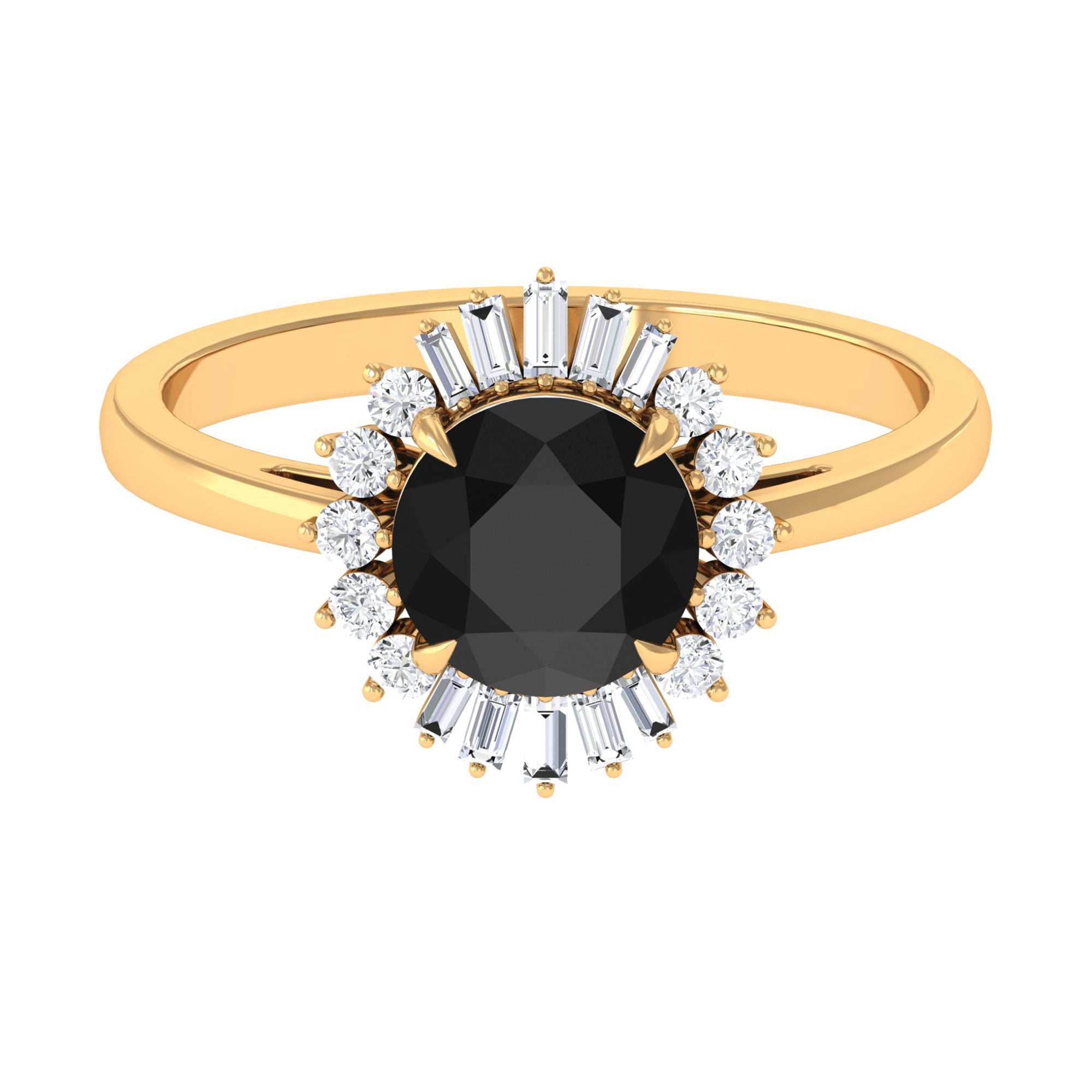 Claw Set Black Onyx Cocktail Engagement Ring with Diamond Halo Black Onyx - ( AAA ) - Quality - Rosec Jewels