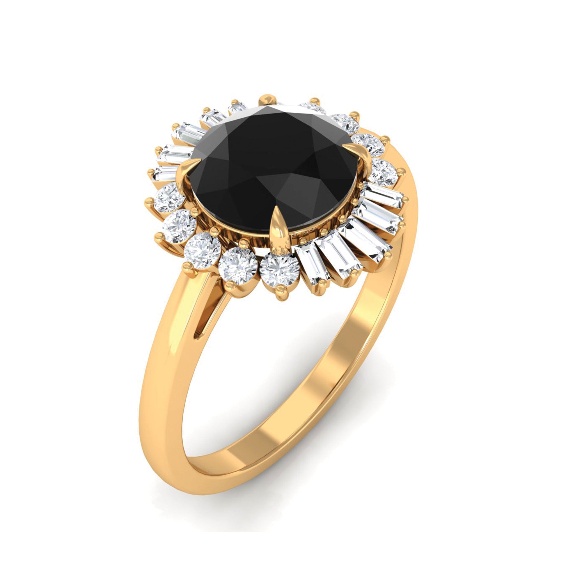 Claw Set Black Onyx Cocktail Engagement Ring with Diamond Halo Black Onyx - ( AAA ) - Quality - Rosec Jewels