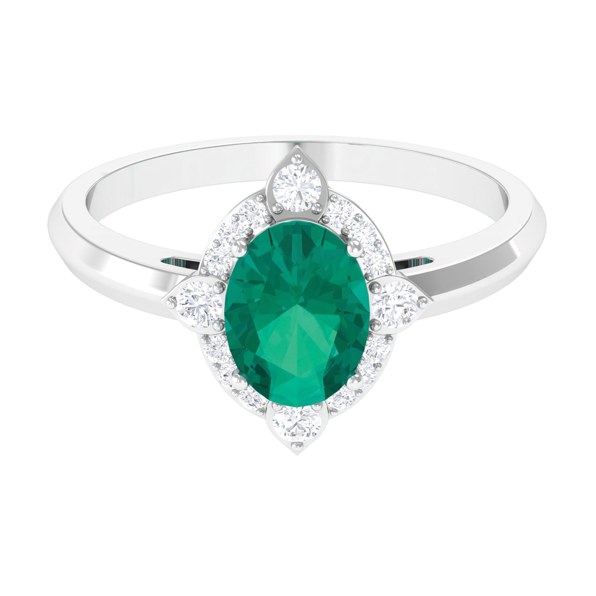 Oval Shape Emerald Vintage Inspired Engagement Ring with Diamond Emerald - ( AAA ) - Quality - Rosec Jewels