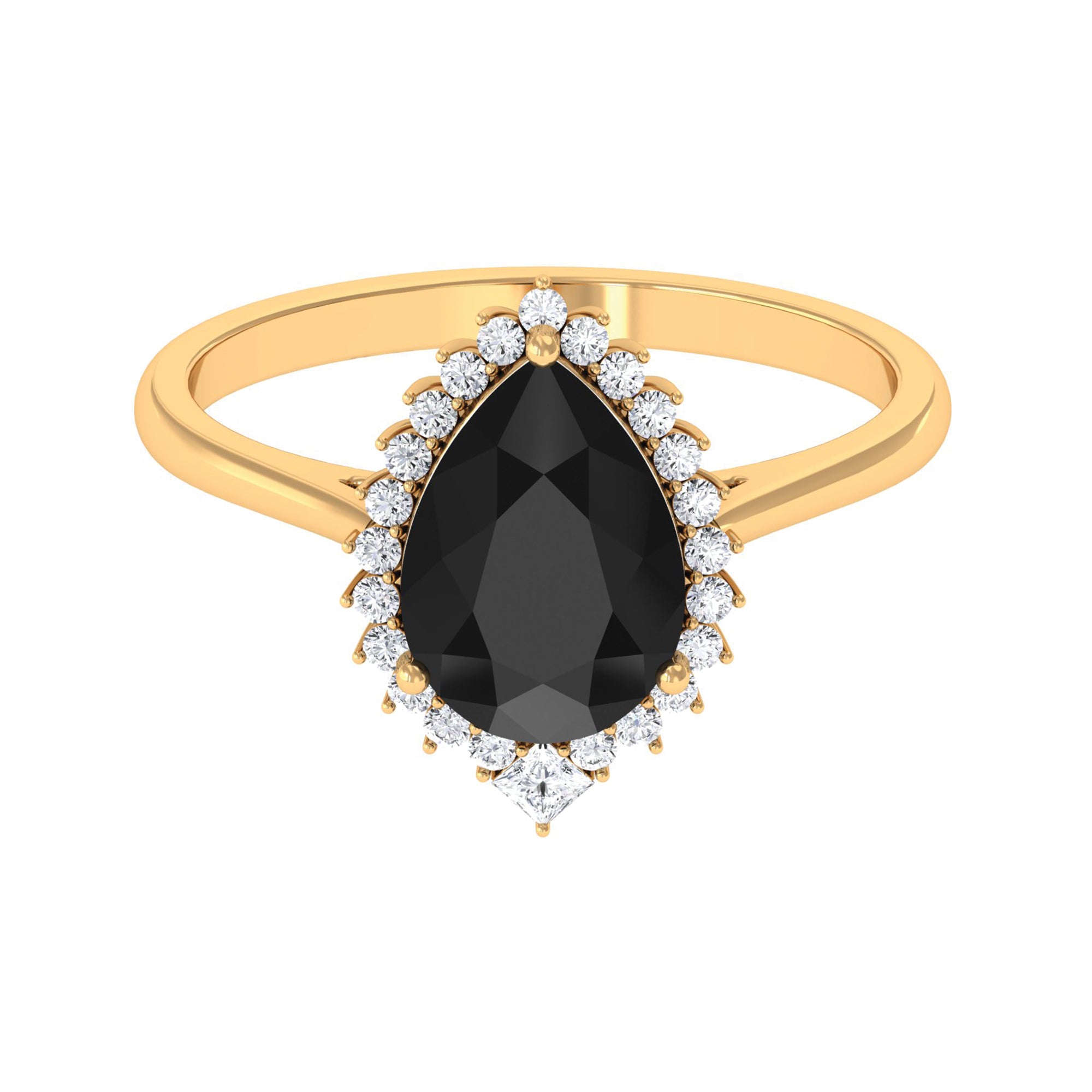 Pear Shaped Created Black Diamond and Diamond Halo Cocktail Ring Lab Created Black Diamond - ( AAAA ) - Quality - Rosec Jewels