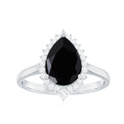 Pear Shaped Black Onyx and Diamond Halo Cocktail Engagement Ring Black Onyx - ( AAA ) - Quality - Rosec Jewels